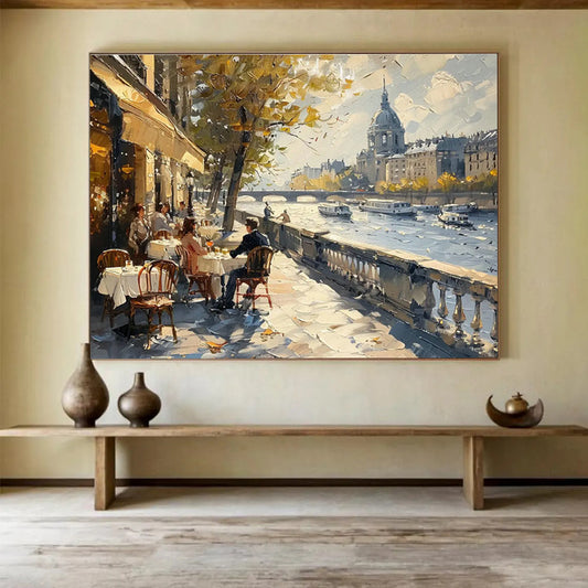 Parisian Riverbank Café Art for Travel - Inspired Restaurant DLZ3050