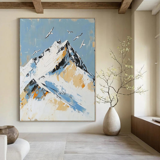 Abstract Mountain with Birds Art for Nature - Lover’s Home Library & Adventure - Themed Bedroom STSC1365