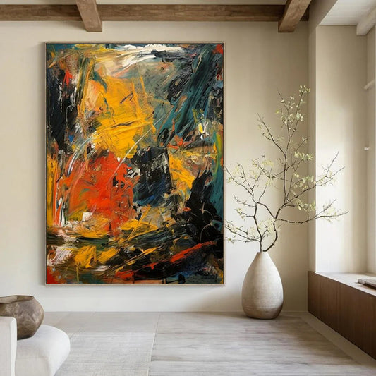 Vivid Yellow - Red Abstract Art for Living Room & Studio DLZ0370