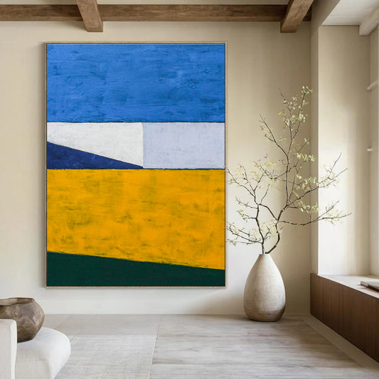 Blue - White - Yellow Geometric Abstract Art for Beach House & Home Sunroom DLZ1103