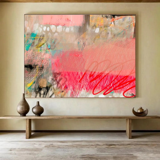Pink - Gray Abstract Art for Minimalist Home Yoga Studio Corners DLZ2590