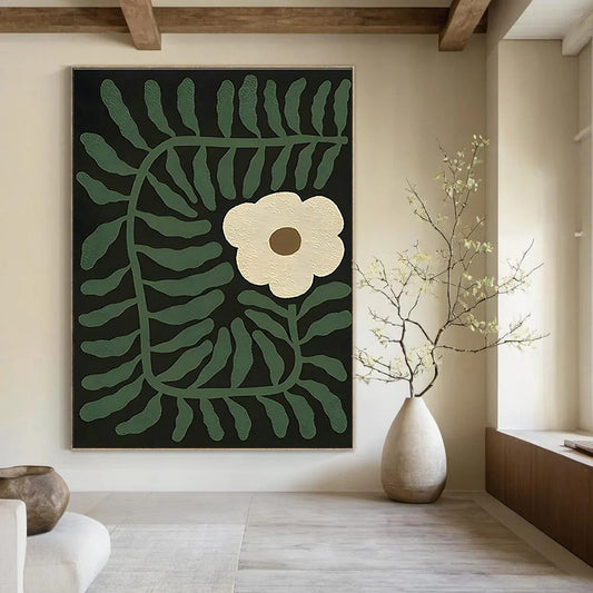 Black - Based Green Flower Abstract Art for Bohemian Home & Garden - Themed Restaurant DLZ1122