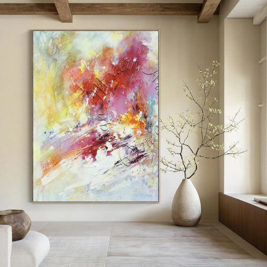 Pink - Yellow Abstract Art for Romantic Wedding Venue & Art Gallery Café DLZ1825