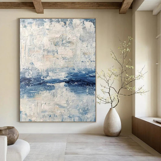 Blue and White Textured Abstract Art for Nautical - style Bedroom & Coastal Art Studio DLZ2246