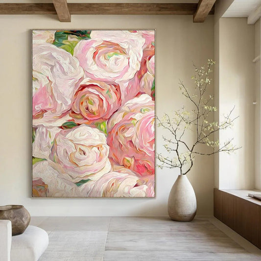 Pink - White Floral Oil Painting for Romantic Bedroom & Wedding Venue Lounge DLZ0990