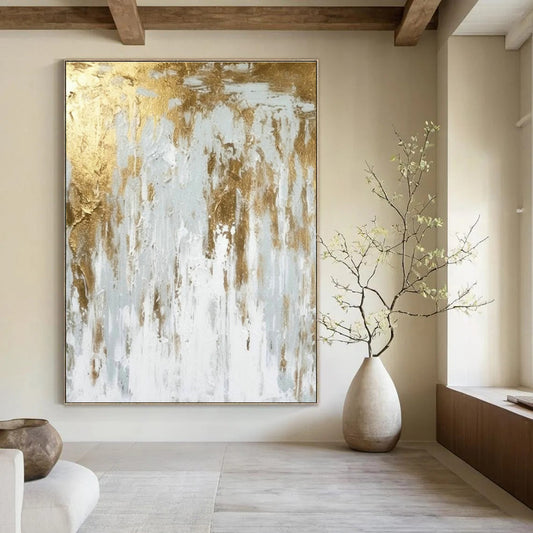 Gold - White Abstract Art for Luxury Hotel Lobby & Upscale Home Office DLZ1934