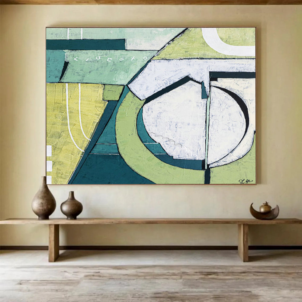 Green Geometric Abstract Art for Eco - Friendly Workspace DLZ2927