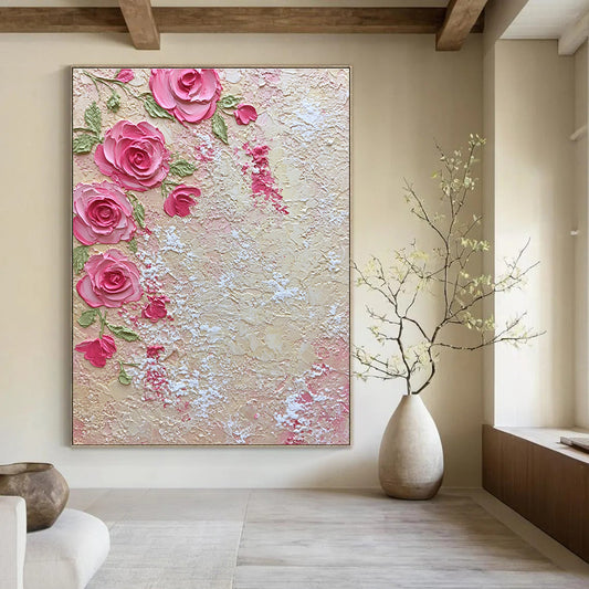 Textured Pink Roses Art for Romantic Bridal Suite & Feminine Floral Shop STSC931