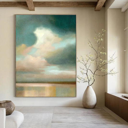 Misty Sky & Water Landscape Art for Serene Meditation Room & Coastal Home Office DLZ1364