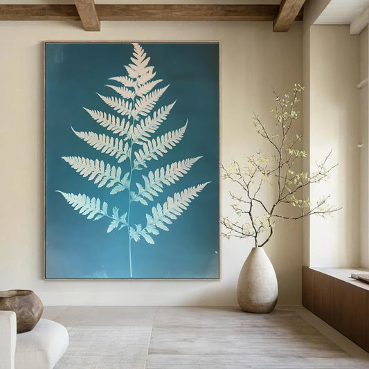 White Fern on Blue for Botanical - Themed Bathroom & Nature - Inspired Lounge STSC1288