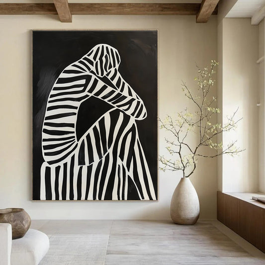 Striped Figure in Sorrow Art for Modern Therapy Space & Contemplative Library STSC1111