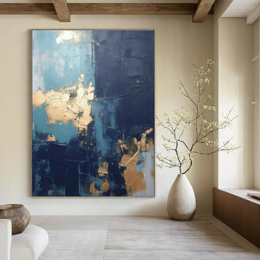 Blue - Gold Abstract Art for Luxury Hotel Suite & High - End Home Library DLZ1722