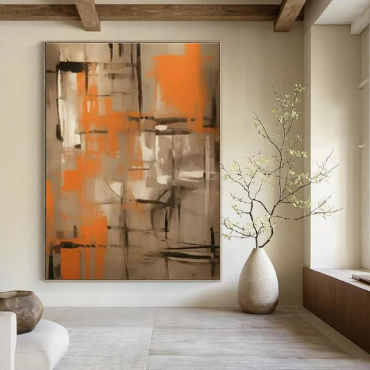 Orange - Gray Abstract Art for Contemporary Gallery & Industrial - Chic Restaurant DLZ1698