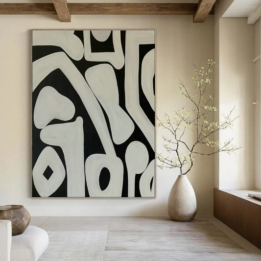 Black - White Patterned Abstract Art for Urban Art Café & Mid - Century Modern Home DLZ1886