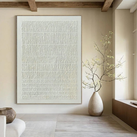 White Textured Abstract Art for Minimalist Gallery & Home Bedroom DLZ1136