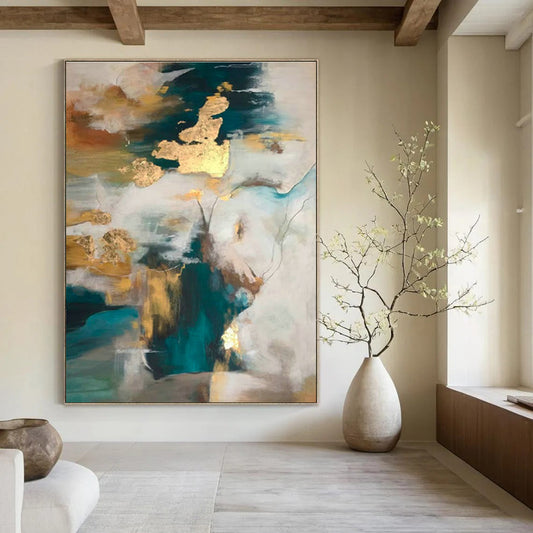 Blue - Gold - White Abstract Art for Coastal Luxury Home & High - End Art Lounge DLZ1899