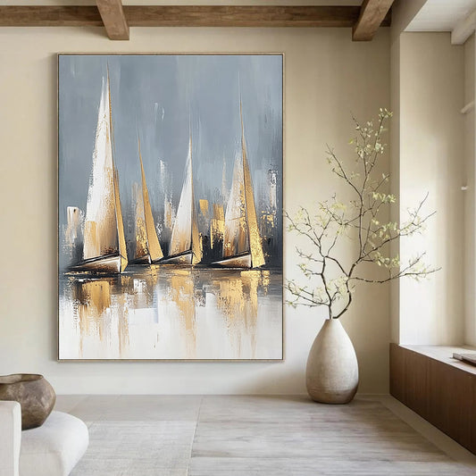 Golden Sailboats on Gray for Luxury Yacht Club & Modern Living Room STSC460