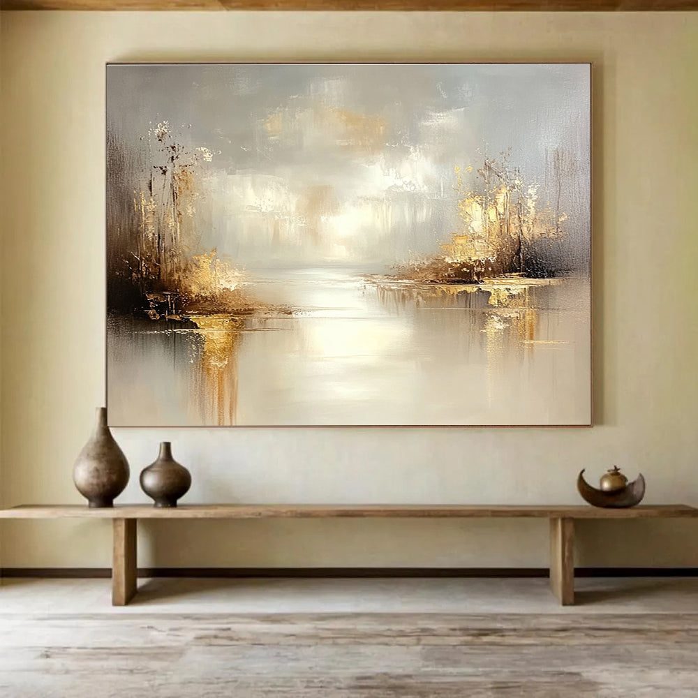 Golden Lake Landscape Art for High - End Golf Club House & Luxurious Lakeside Villa Bedroom SC117