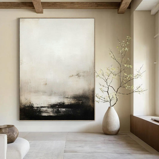 Monochrome Misty Abstract Art for Contemporary Library & Serene Meditation Space DLZ2198
