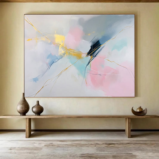 Pastel Abstract with Gold Lines Art for Feminine Boutique & Luxury Spa Lounge SC282