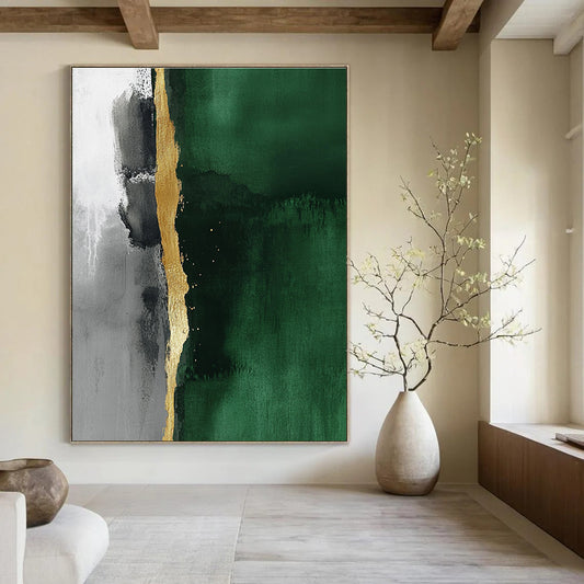 Green - Gold Abstract Divide Art for Eco - Friendly Boutique & Modern Art Café STSC129