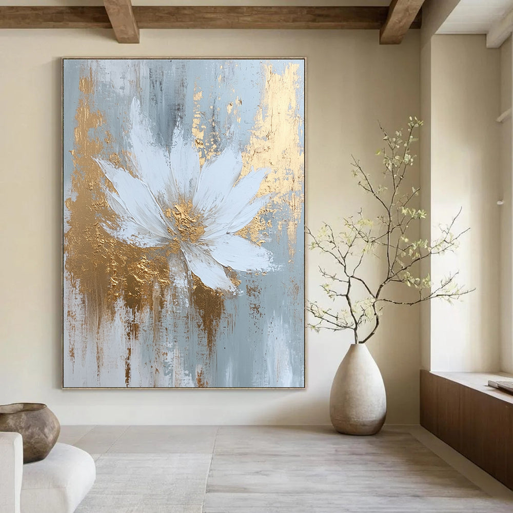 White Flower with Gold Accents for Luxury Bedroom & High - End Spa STSC381
