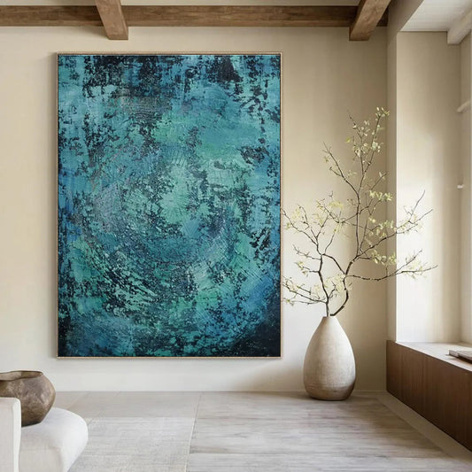 Blue - Green Textured Abstract Art for Coastal - Inspired Spa & Relaxing Bedroom DLZ0761