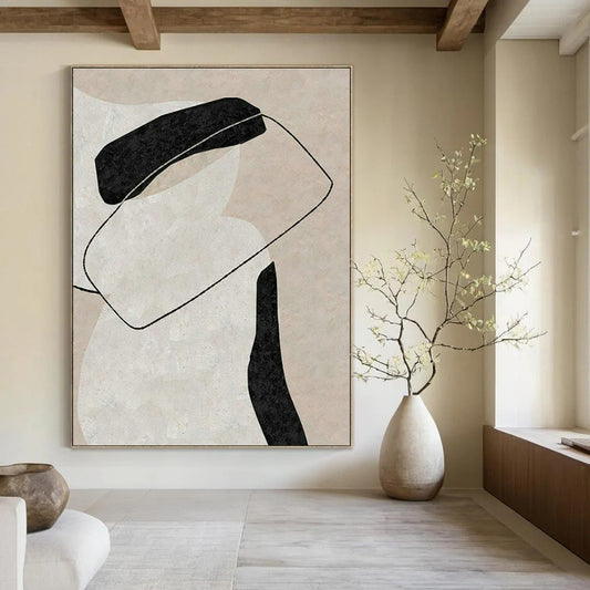 Beige - Black Abstract Art for Minimalist Home Office & Modern Gallery DLZ2050