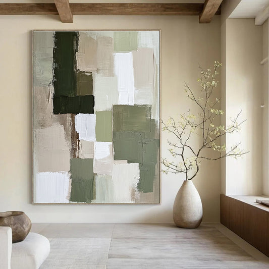 Earthy Green and Beige Blocks for Rustic Cottage Living Room & Nature - Lover’s Study STSC767