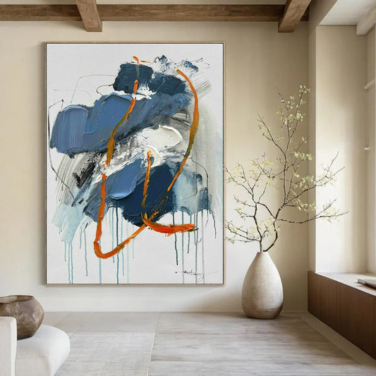 Blue - Orange Abstract Art for Beachfront Restaurant & Modern Art Pop - Up DLZ1689