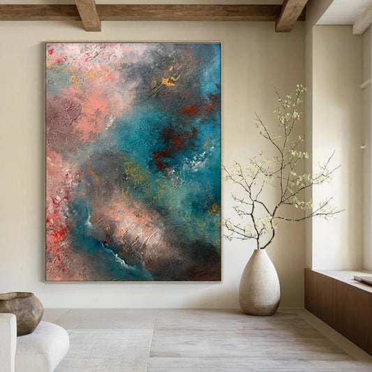 Pink - Blue Abstract Art for Coastal Home Living Room Corners DLZ0053