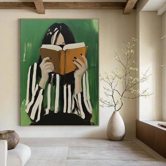 Woman Reading with Striped Top for Study Room & Bookstore Café STSC1265