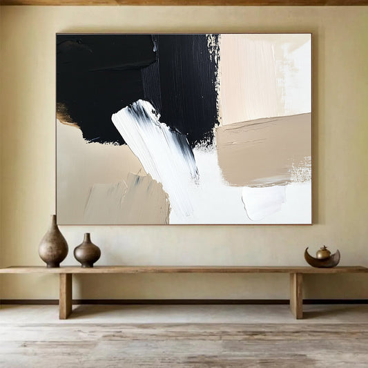 Black - White - Beige Abstract Art for Modern Café & Contemporary Home SC012