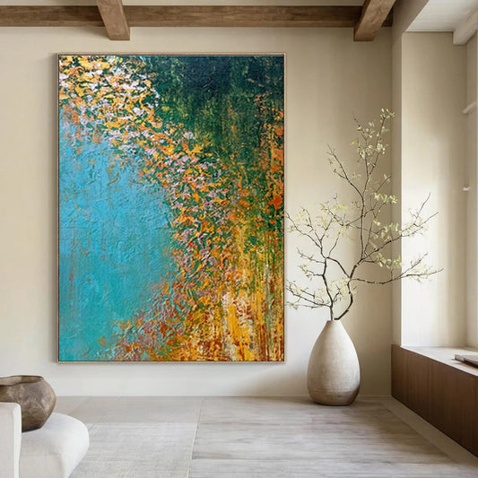 Blue - Green Autumn Landscape Art for Countryside Villa Living Rooms DLZ0067