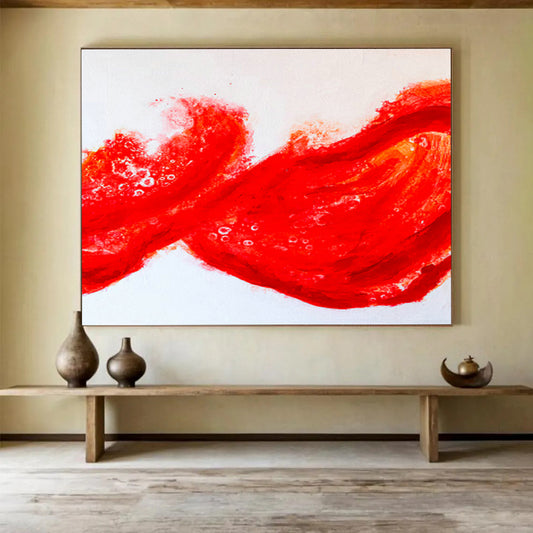 Red Flowing Abstract Art for Bold Restaurant Entrance DLZ2953