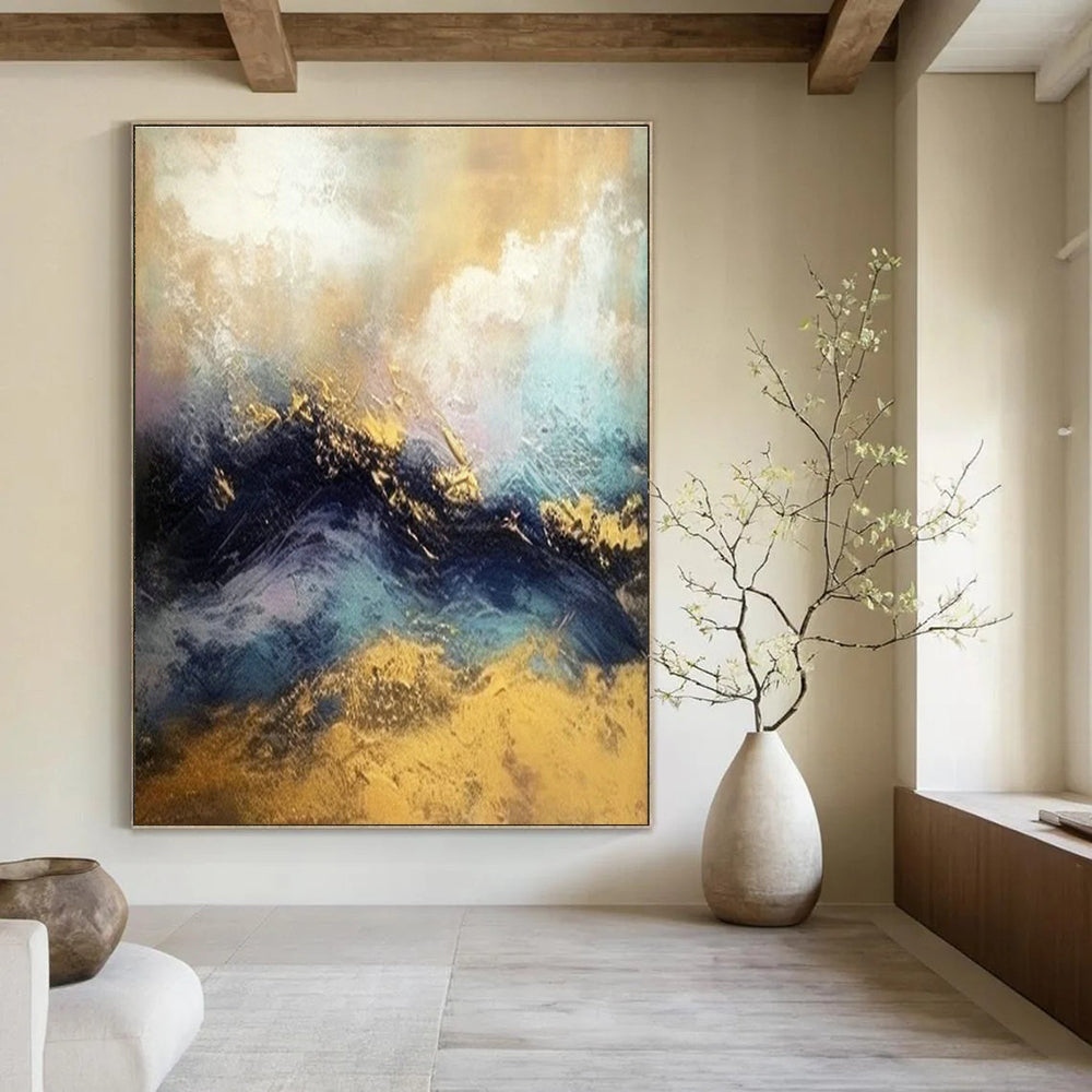 Gold - Blue - Purple Mountain Abstract Art for Living Room & Office DLZ0447