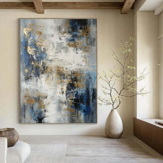 Blue - Gray - Gold Abstract Art for Modern Hotel Lobby & Luxury Home Office DLZ0853