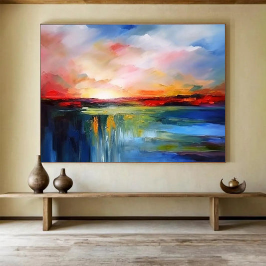 Colorful Sunset Waterfall Abstract Art for Lively Living Room DLZ2723