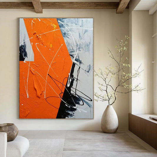 Orange - Grey Line Abstract Art for Living Room & Office DLZ0504