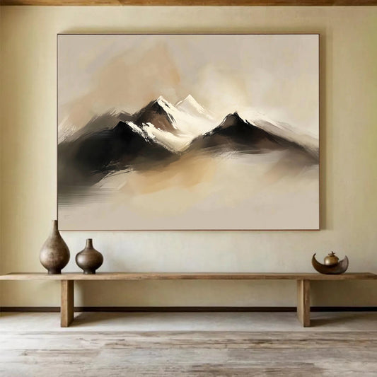 Misty Mountain Landscape Art for Minimalist Home Office & Serene Bedroom SC301