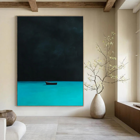 Boat on Dark Water for Serene Bedroom & Contemplative Library STSC1198