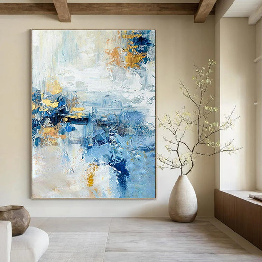 Blue - Gold Abstract Art for Modern Penthouse & Art Gallery Event Space DLZ1488