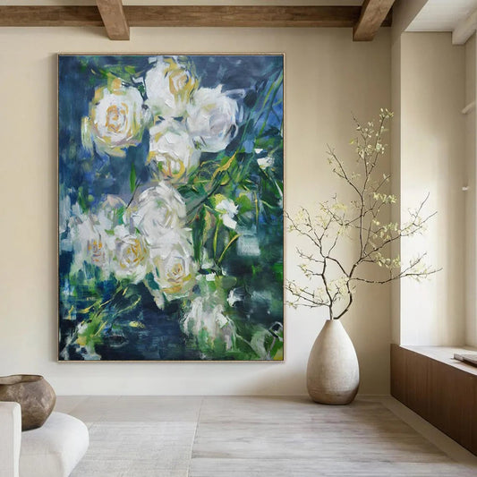 White Flower Oil Painting for Botanical Garden Center & Romantic Home Bedroom DLZ1779