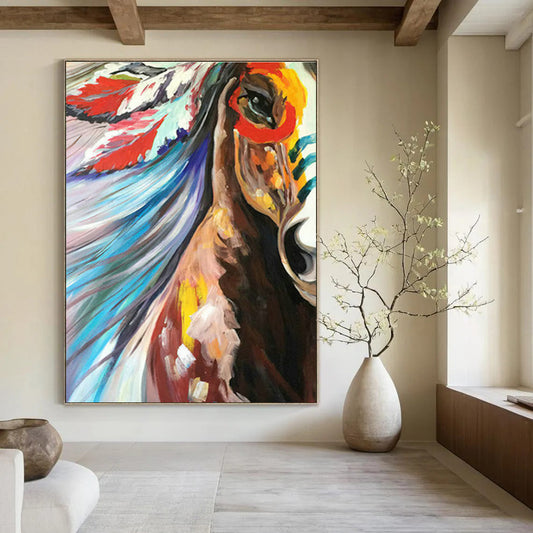 Colorful Headdress Horse Art for Bohemian Bedroom & Cultural Art Exhibit DLZ1433
