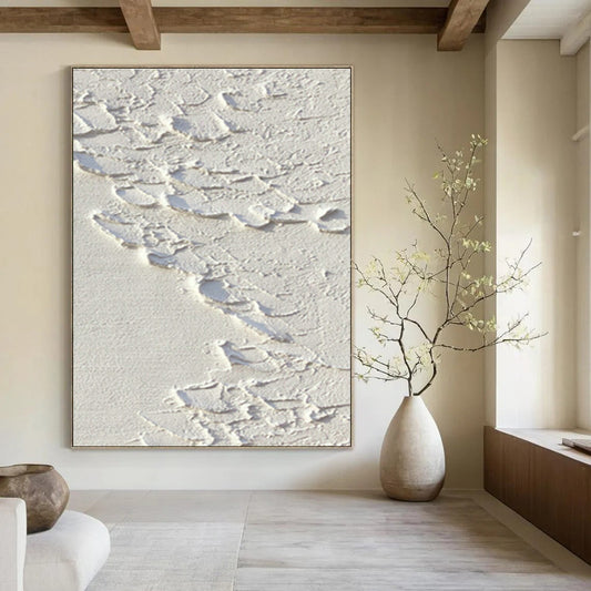 White Textured Abstract Art for Minimalist Bathroom & Modern Spa Retreat DLZ0834