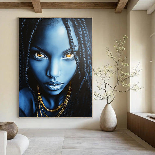 Blue - Toned Portrait with Braids for Cultural Art Space & Ethnic - Inspired Boutique STSC1273