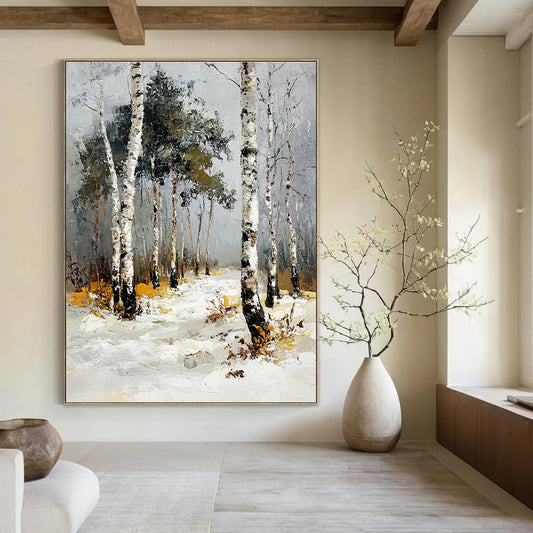 Snowy Birch Forest Path 2 Art for Ski Resort Lobby & Minimalist Home Library STSC1382