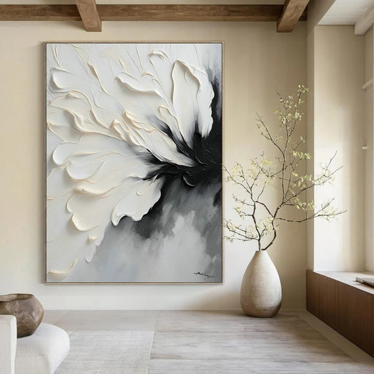 White - Black Flower Abstract Art for Art Studio & Modern Bedroom DLZ1648