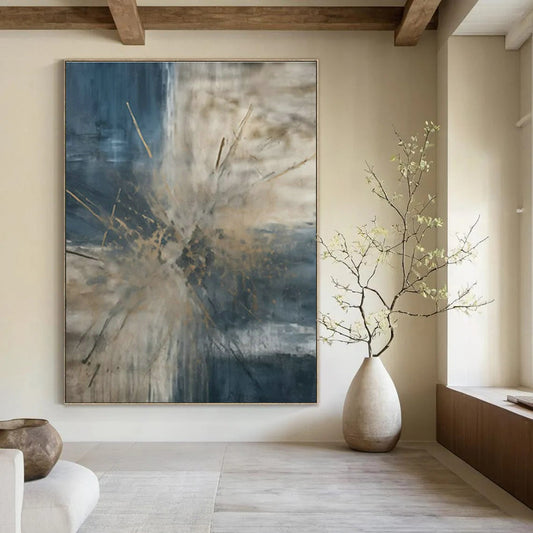 Blue - Gold Abstract Art for Coastal Home Living Room & Art - Loving Yacht Club DLZ1707