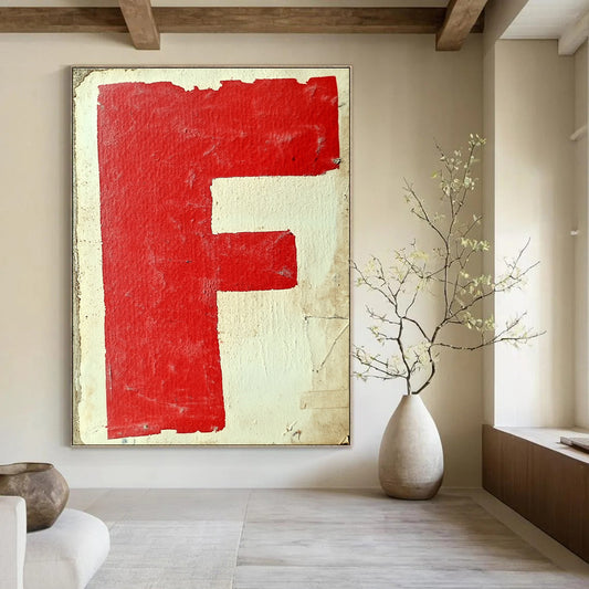 Red “F” on White Art for Retro - Style Bookstore & Industrial - Chic Home Study STSC1415